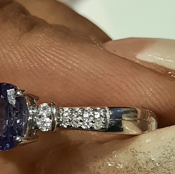 NIB AUTHENTIC GENUINE TANZANITE & DIAMONDS 💎 ENGAGEMENT RING STERLING SILVER 8 - Picture 6 of 9